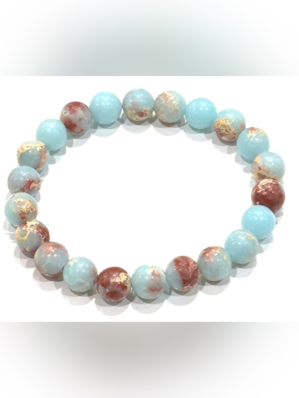 Imperial Aqua Terra Blue Jasper Beaded Stretch Bracelet, 7.5” long